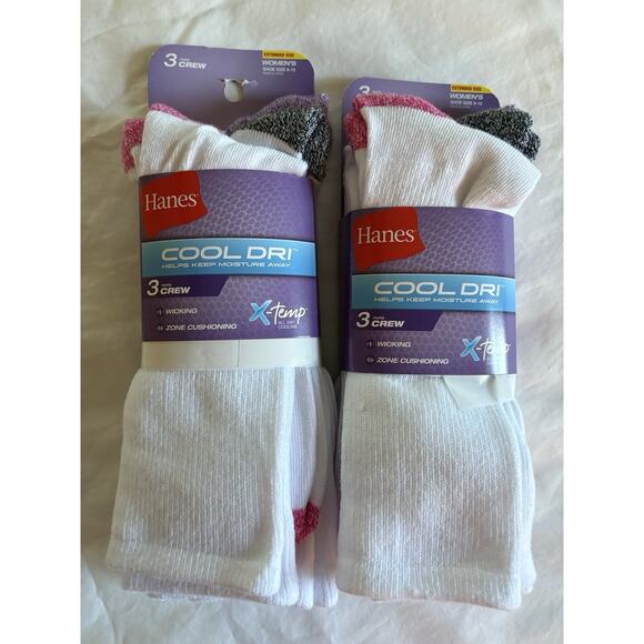Hanes cool dry three pair Crew X-temp Socks. Size 8-12. Two Pkgs. - Picture 1 of 5